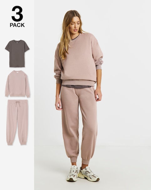 Simply Be Mocha & Chocolate The Ultimate 3 Set Pack of T-Shirt, Sweatshirt and Jogger