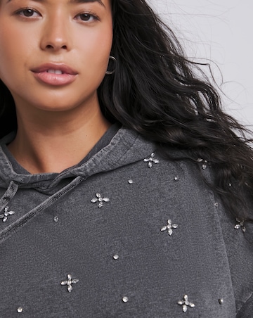 Acid Wash Embellished Hoodie