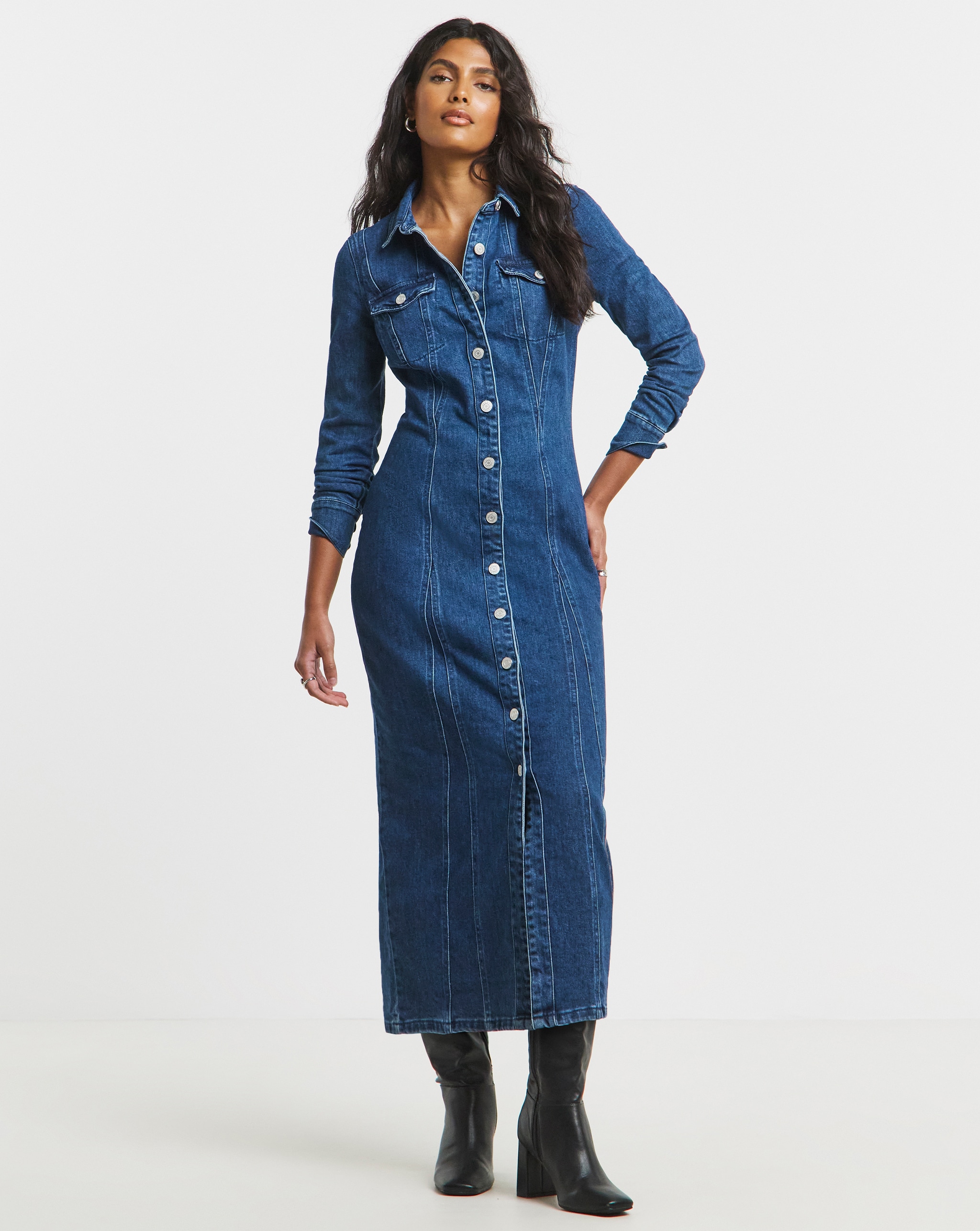 Dark Wash Midaxi Shirt Dress