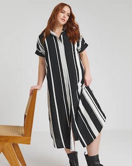 Mono Stripe Midi Shirt Dress