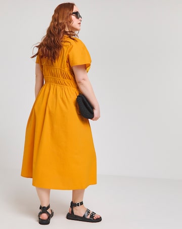 Native Youth Orange Tie Front Detail Seersucker Midi Dress