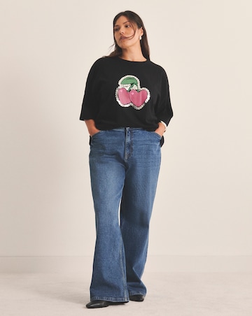 Simply Be Black Embellished Cherries T-Shirt