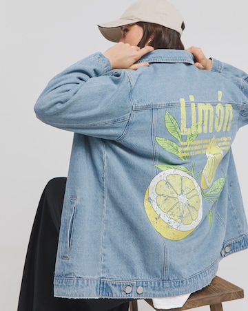 Simply Be Light Wash Lemon Graphic Denim Jacket