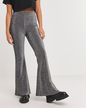Silver Glitter Knit Jersey Flares