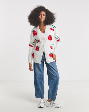 Ivory Strawberry Cherry Boyfriend Cardigan