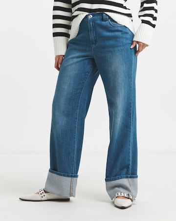 Simply Be Mid Blue Straight Leg Turn Up Drape Jeans