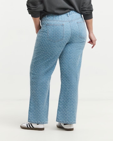 Linear Distressed Denim Wide Leg Jeans