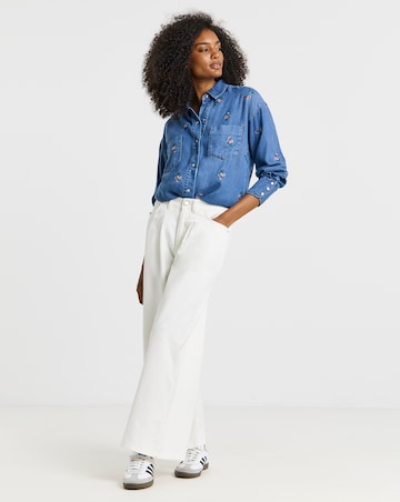 Mid Wash Floral Embroidered Shirt with Lyocell