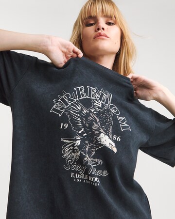 Acid Wash Rock Eagle Graphic Short Sleeve Midi T-Shirt Dress