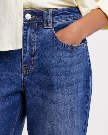 Blue Cropped Straight Leg Turn Up Jeans