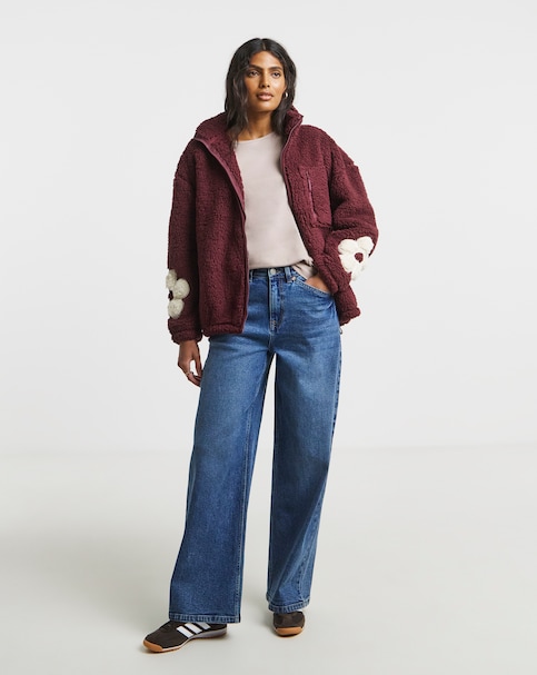 Burgundy Teddy with Flower Sleeve Detail