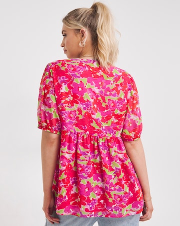 Georgette Pink Floral Print Peplum Blouse