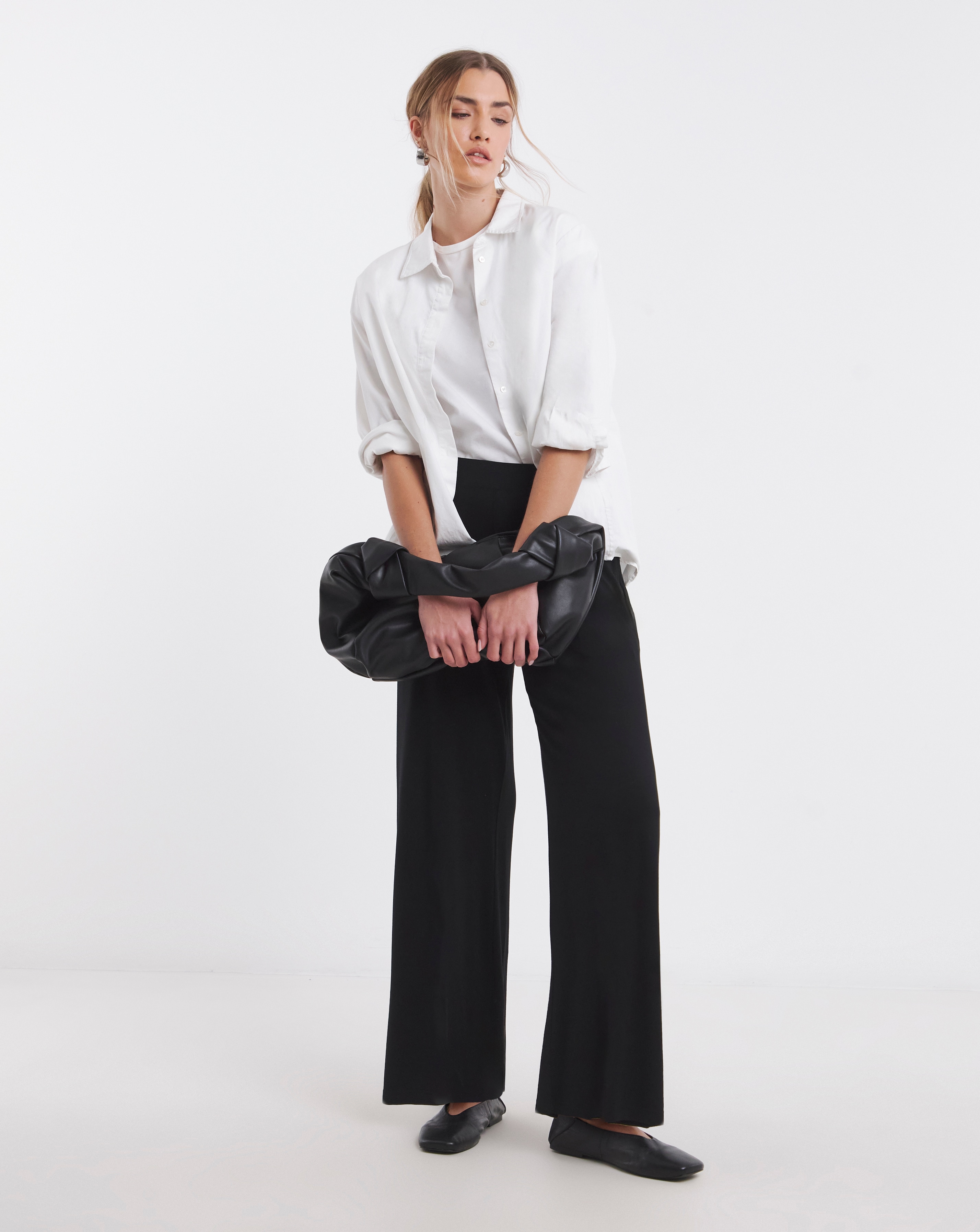 Black Jersey Elasticated Waist Wide Leg Trouser