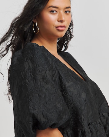 Black Jacquard Smock Dress