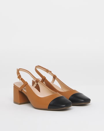 Heavenly Soles Tegan Low Block Heel Slingback Shoes Wide E Fit
