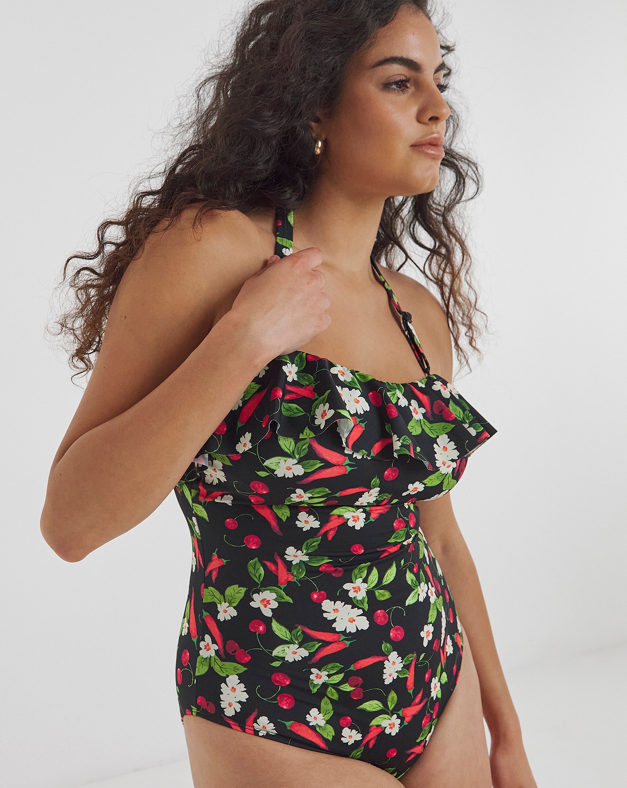 Swimsuit in black floral print
