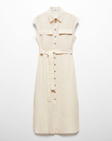Mango Pure Linen Shirt Dress with Tie Detail