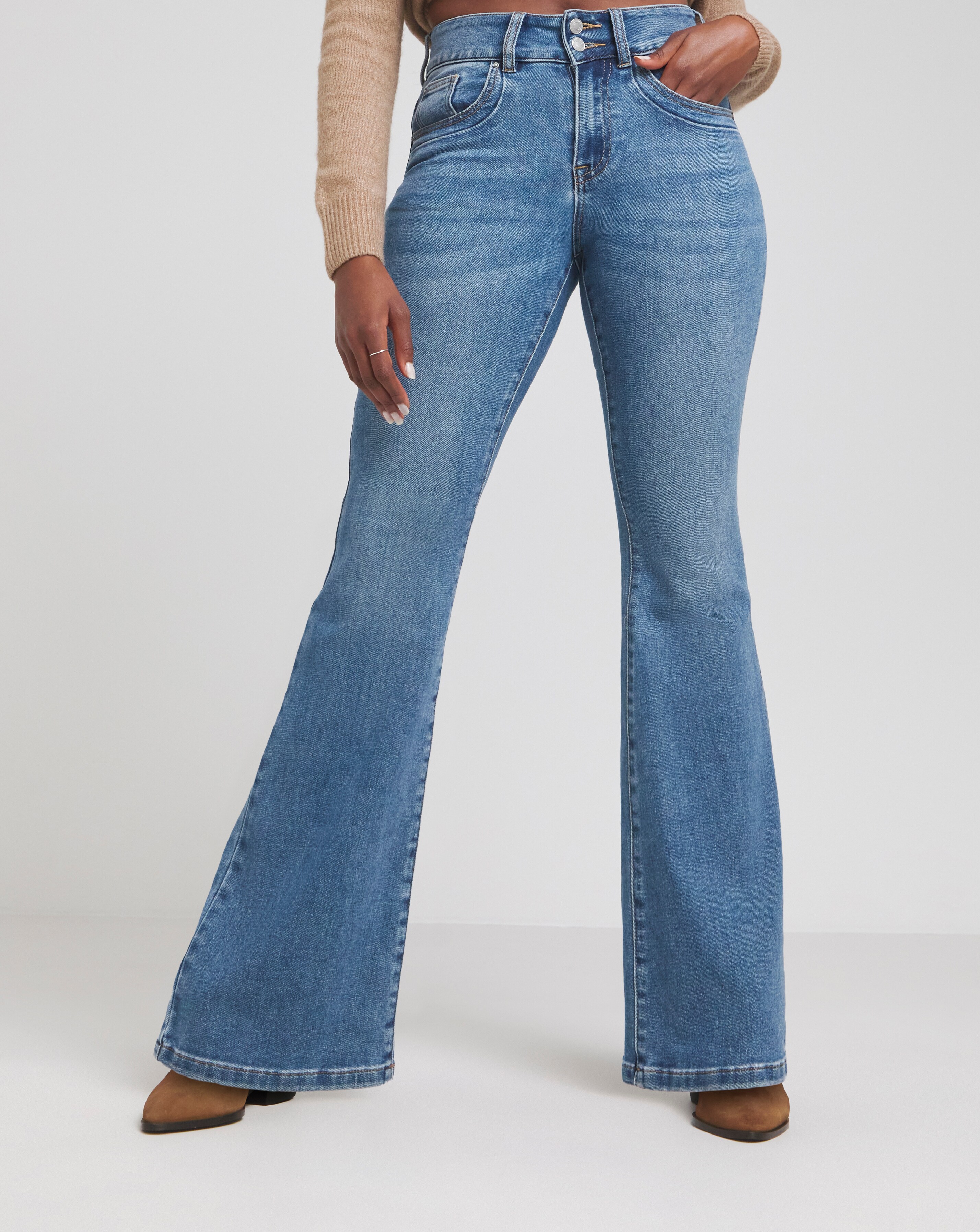 Blue denim hot sale flare jeans