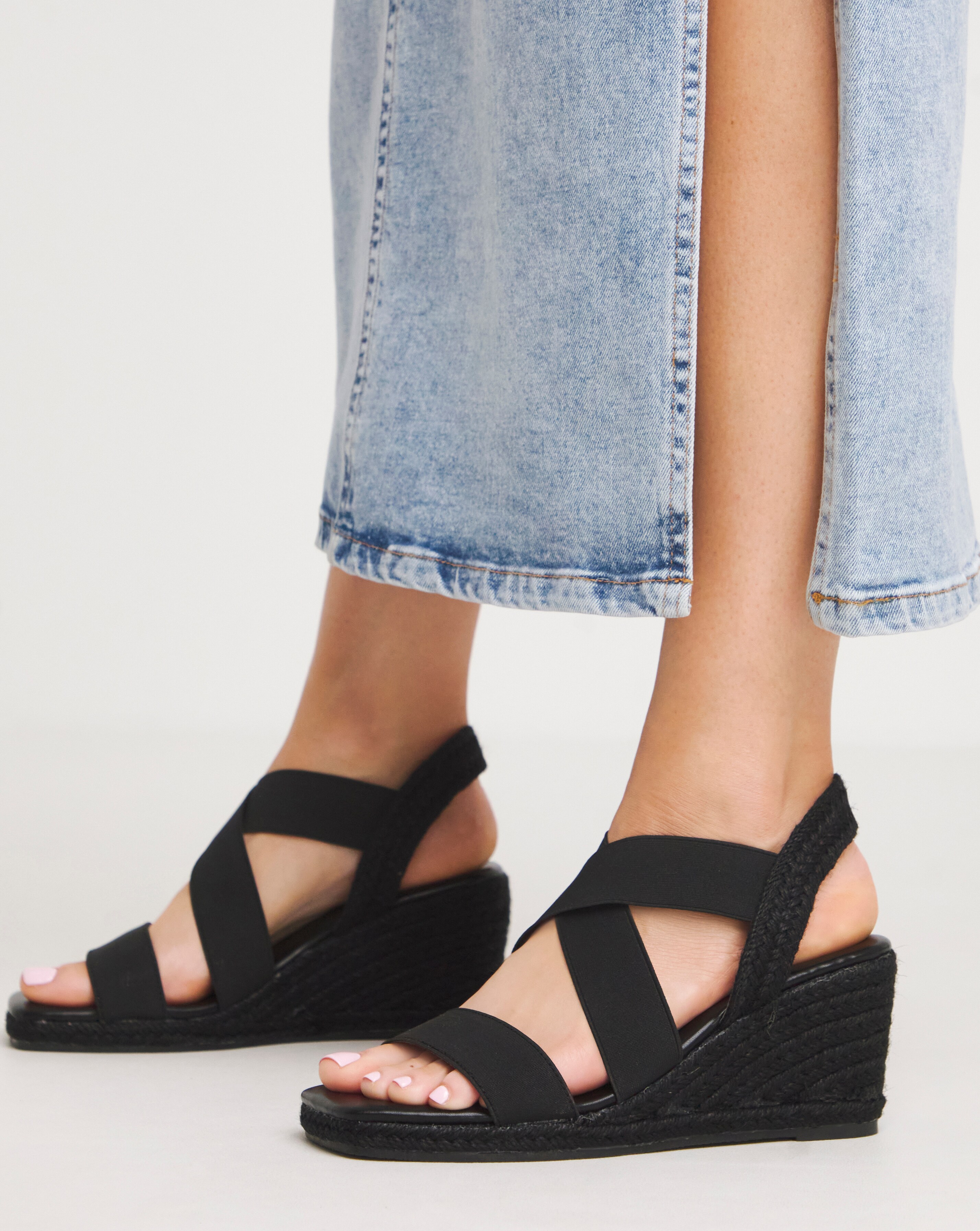 Simply Be Kelly Elastic Cross Strap Wedge Espadrille Sandals - Wide Fit (E)