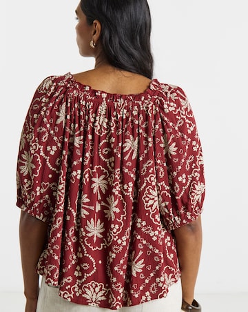 Scarf Print Crinkle Frill Edge Smock Blouse