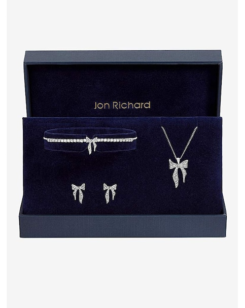 Jon Richard Silver Plated and Pave Bow Trio Set - Gift Box