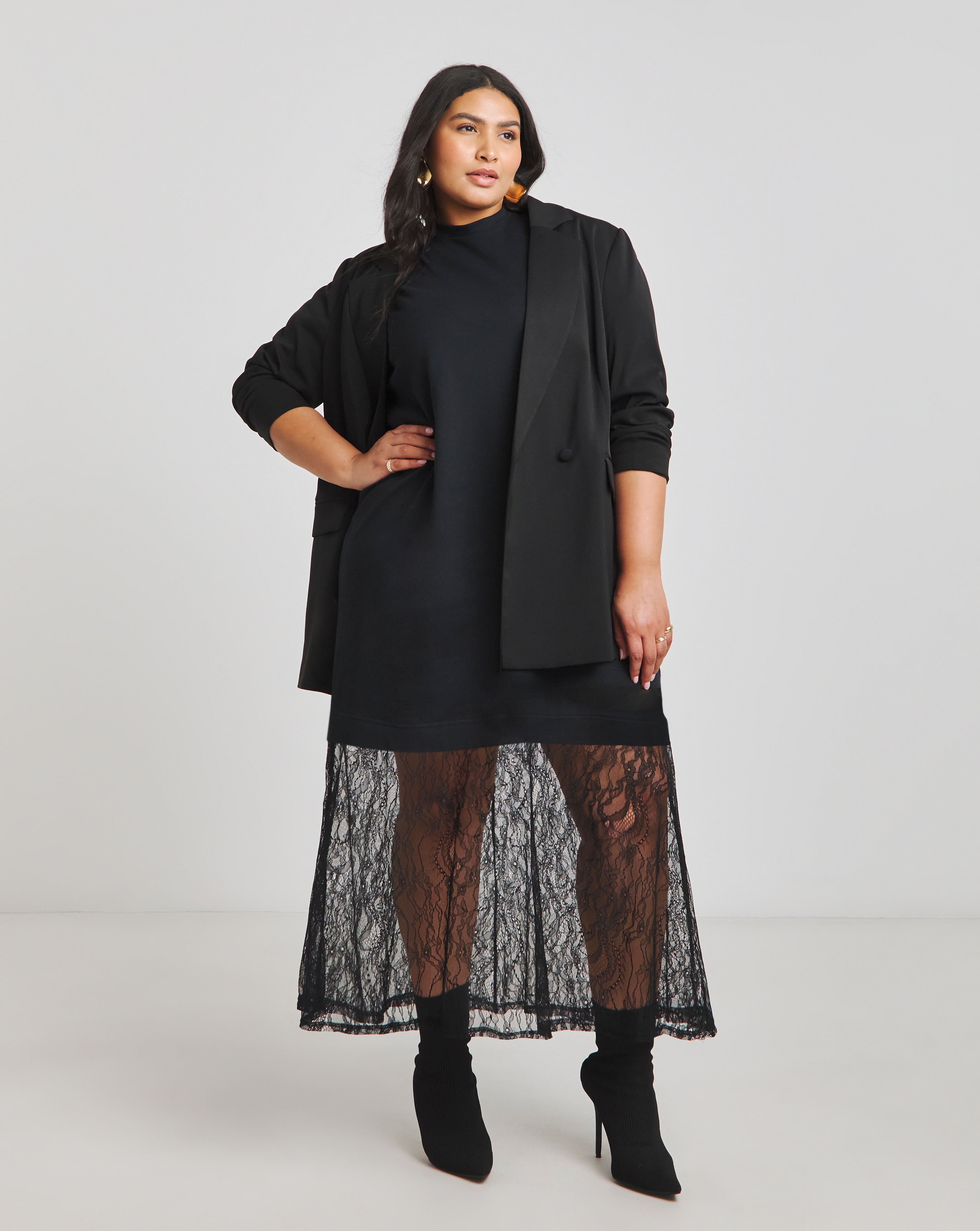 chinese dress ladies MO&Co. Women's Tulle-paneled T-Shirt Dress in Black Black Size S