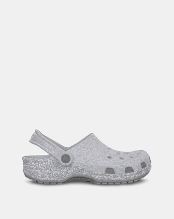 Crocs Silver Classic Glitter Clogs -Standard Fit (D)