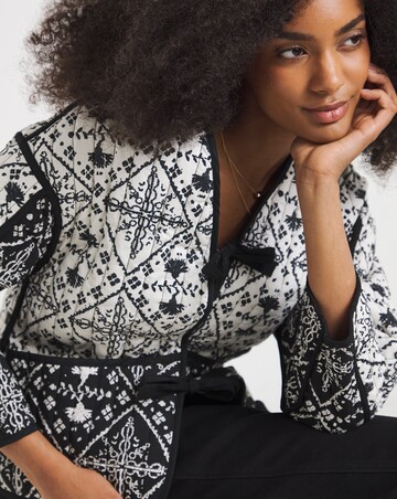 Simply Be Reversible Black & Mono Print Tie Front Jacket