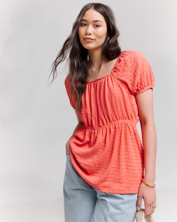 Simply Be Coral Short Sleeve Textured Top