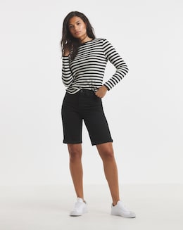 Simply Be Washed Black Denim Roll Hem Knee Short