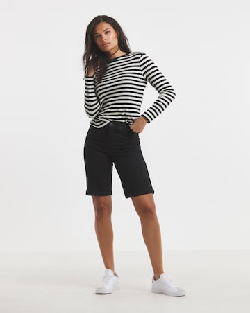 Simply Be Washed Black Denim Roll Hem Knee Short