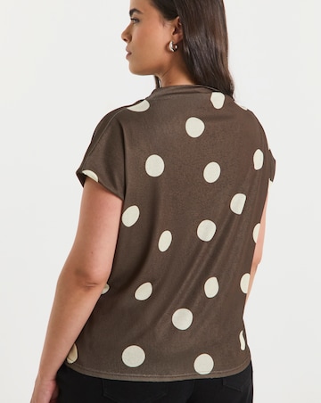 Brown Spot Print Slash Neck Mesh Top
