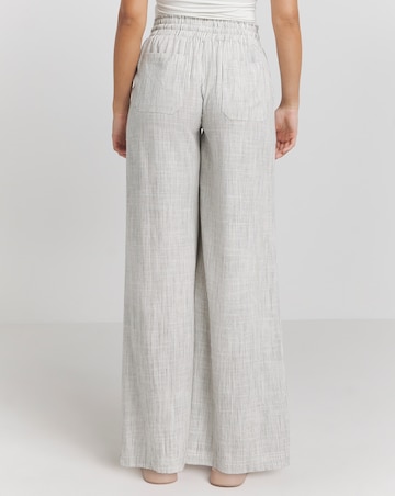 Ivory Stripe Tie Waist Wide Leg Linen Trousers