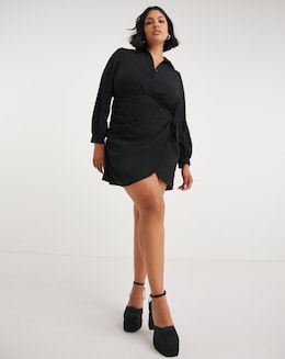 Black Wrap Skirt Shirt Dress
