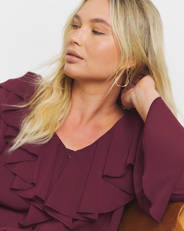 Wine Romantic Ruffle Button Through Blouse