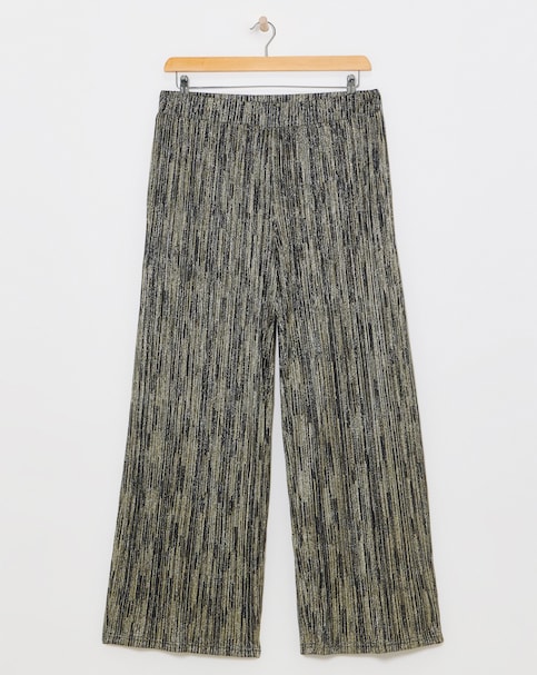 Gold Metallic Pleated Wide Leg Trousers