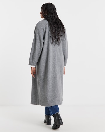 Grey Funnel Neck Faux Wool Coat