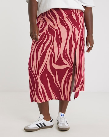 Spun Viscose Pink Zebra Side Split Midi Skirt