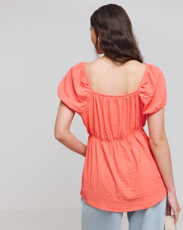 Simply Be Coral Short Sleeve Textured Top