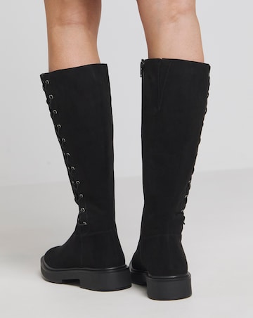 Farley Side Lace Up Flat Knee High Boots Extra Wide EEE Fit Super Curvy Calf