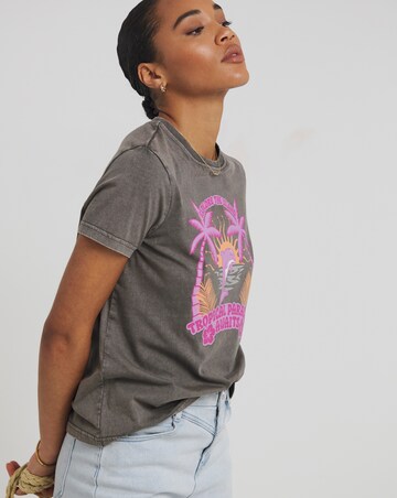 Acid Wash Tropical Paradise Slogan T-Shirt