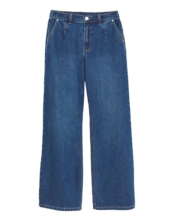 Simply Be Mid Blue Pleat Detail Wide Leg Jeans