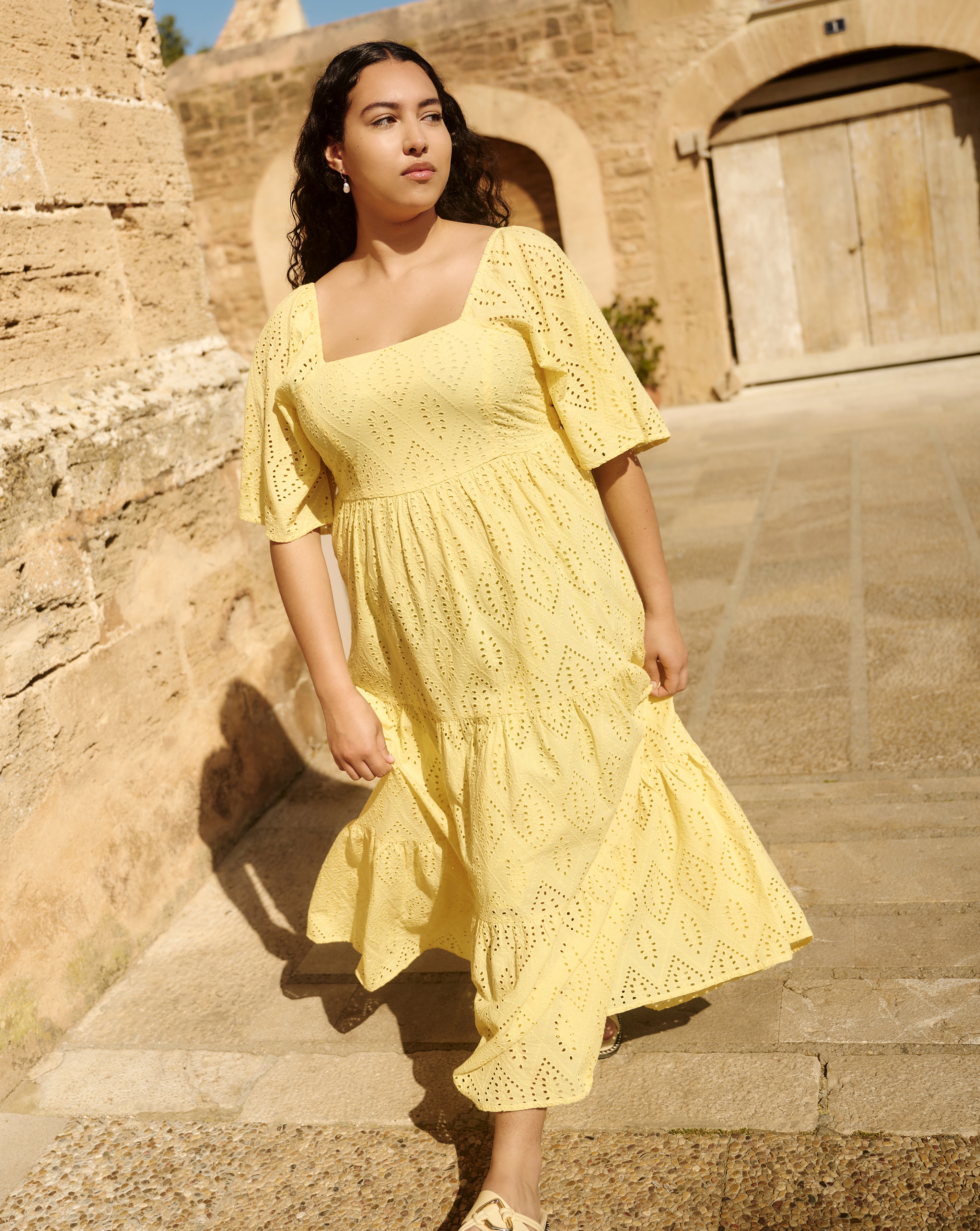 Simply Be Yellow Broderie Tiered Maxi Dress