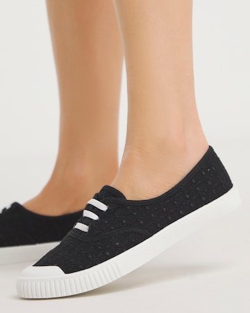 Burney Broderie Lace Up Plimsole Trainers Wide E Fit