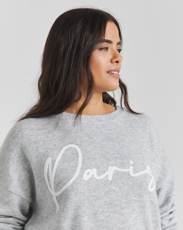 Simply Be Grey Marl Paris Slogan Knitted Jumper