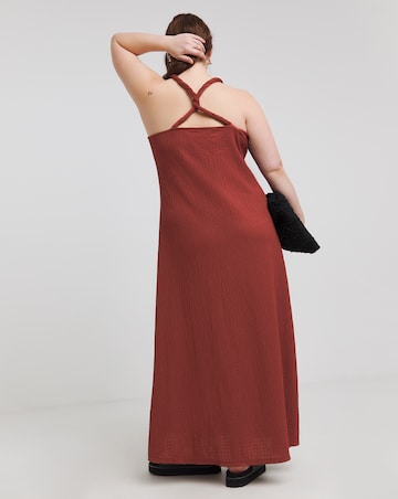 Rust Textured Jersey Trapeze Maxi Dress