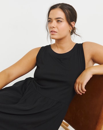 Black Jersey Cotton Maxi Dress With Pockets