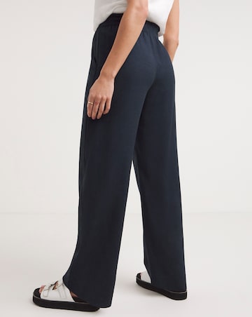 Navy Linen Mix Straight Leg Trousers