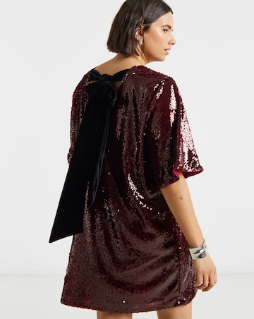 Burgundy Bow Back Sequin T-Shirt Dress