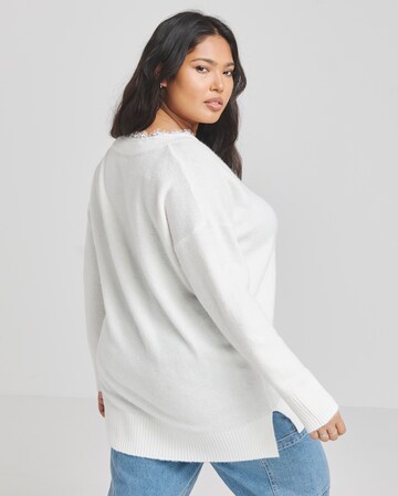 Ivory Lace Trim V Neck Longline Jumper
